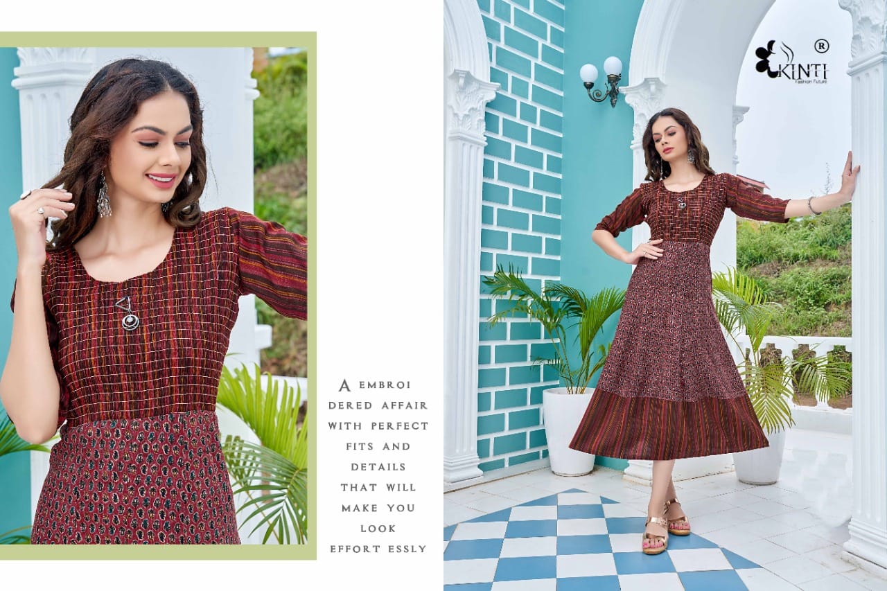 Kinti Blue Ethnic Wear Wholesale Printed Anarkali Kurtis